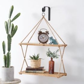 Two Tiered Boho Hanging Shelf with Hook